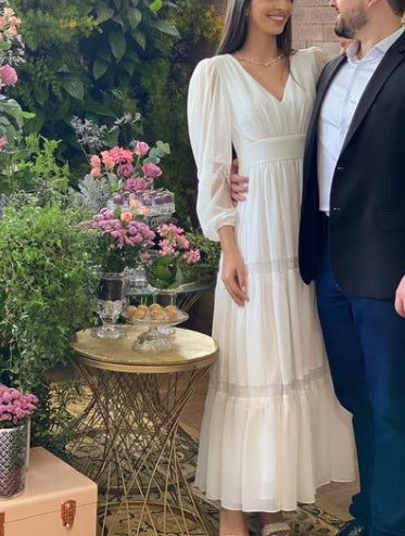 A-line Fairy-Tale Deep Neck Long Sleeves Prom Dress