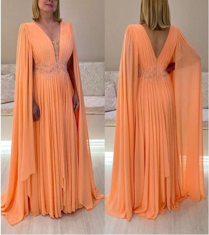 A-line Fairy-Tale Deep Neck Prom Dress With Long Sleeves