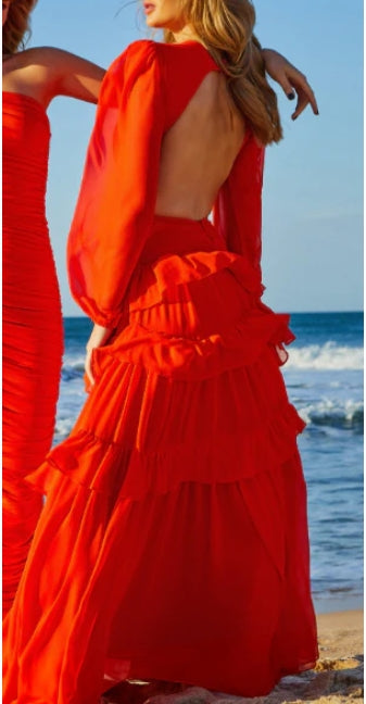 A-line Fairy-Tale Deep Neck Long Sleeves Prom Dress