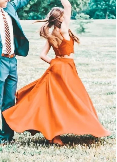 A-line Two-pieces Spaghetti Straps Prom Dresses