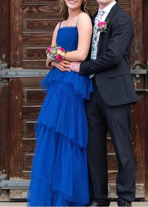 A-line Spaghetti Straps layered Prom Dress