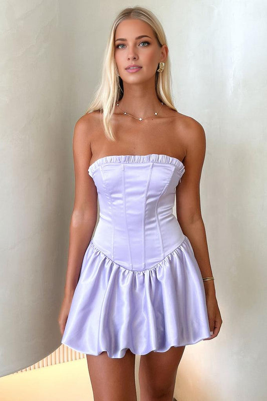 Trendy A-Line Strapless Sleeveless Backless Satin Short-Mini Homecoming Dress