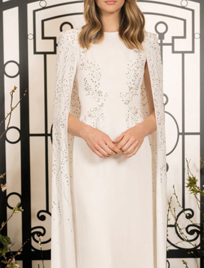 Sheath / Column Prom Gown Elegant Dress Wedding Guest Wedding Party Floor Length Sleeveless Jewel Neck Capes Stretch Chiffon