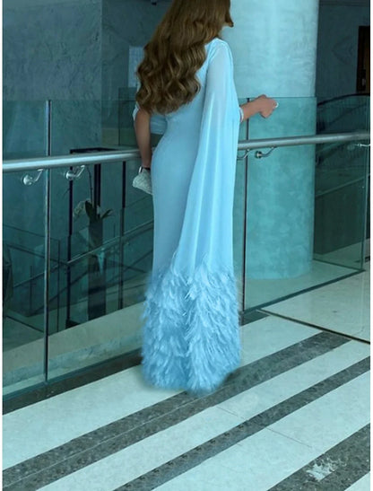 Sheath / Column Evening Gown Elegant Dress Formal Fall Sweep / Brush Train Sleeveless Cowl Neck Chiffon