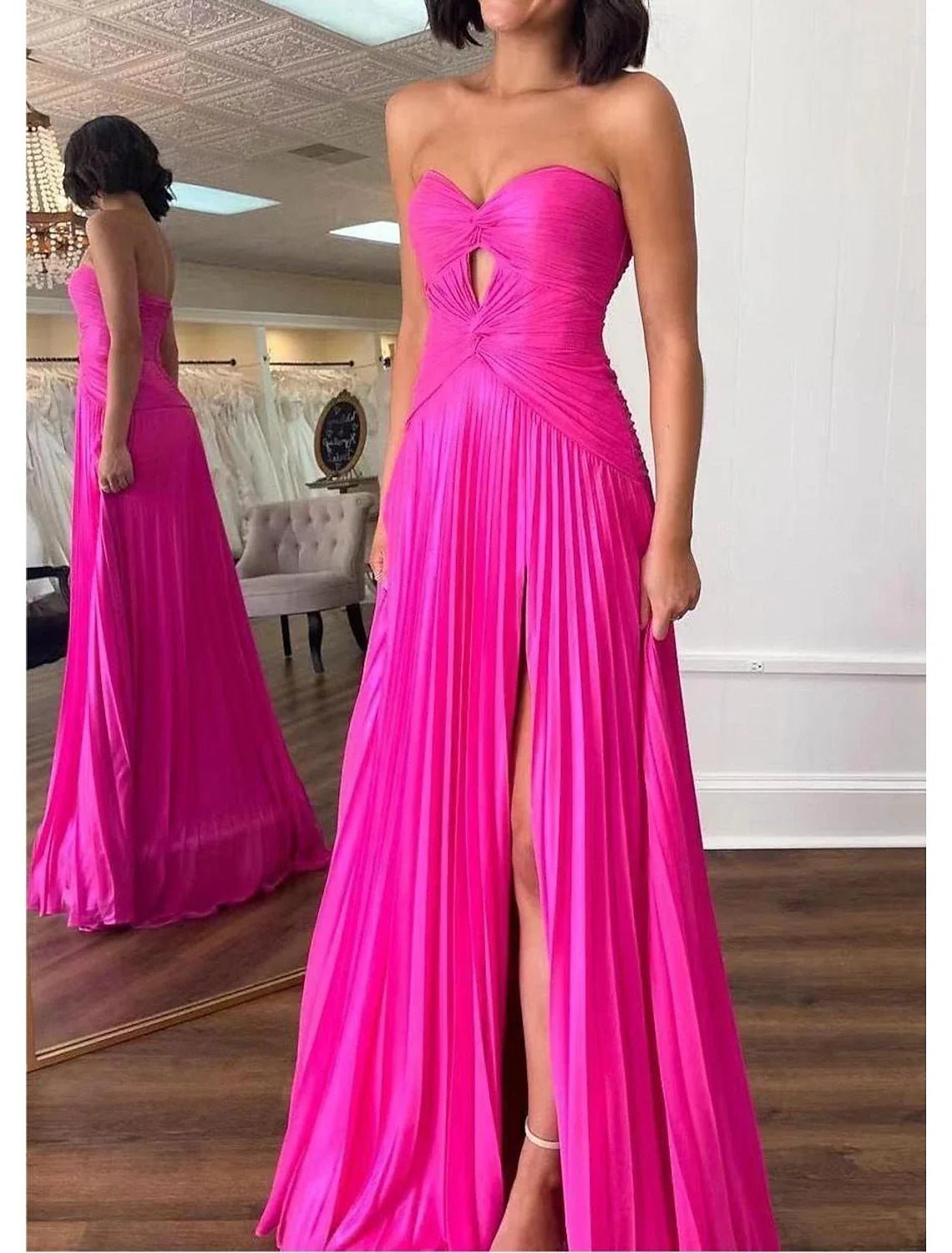 A-Line Prom Dresses Party Dress Prom Sweep / Brush Train Sleeveless Strapless Satin