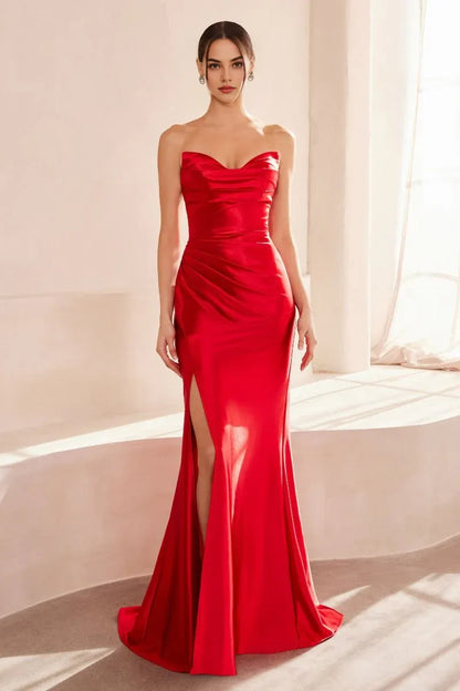 Dress Strapless Fitted Slit Long Formal Evening Mermaid/Trumpet Sweep/Brush Train Prom Dress