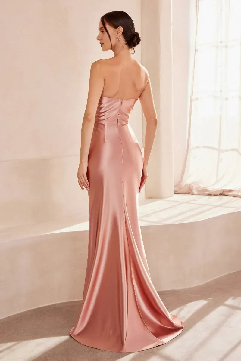 Dress Strapless Fitted Slit Long Formal Evening Mermaid/Trumpet Sweep/Brush Train Prom Dress