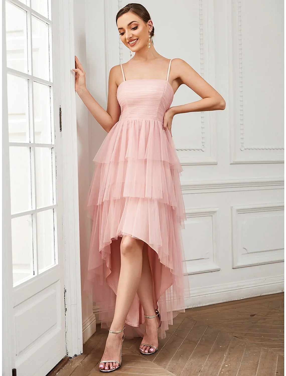 A-Line Party Dresses Vintage Dress Prom Knee Length Sleeveless Spaghetti Strap Tulle