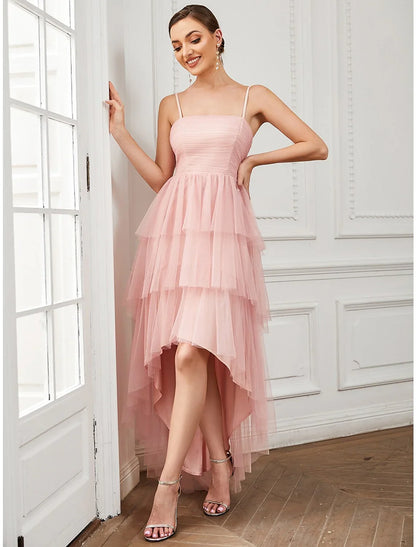 A-Line Party Dresses Vintage Dress Prom Knee Length Sleeveless Spaghetti Strap Tulle