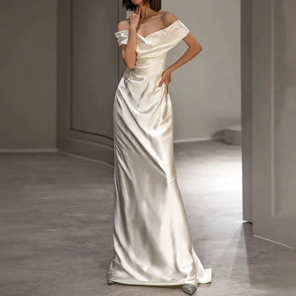 Formal Women's Dresses White Off The Shoulder Satin Evening Dress Prom Dresses Stores