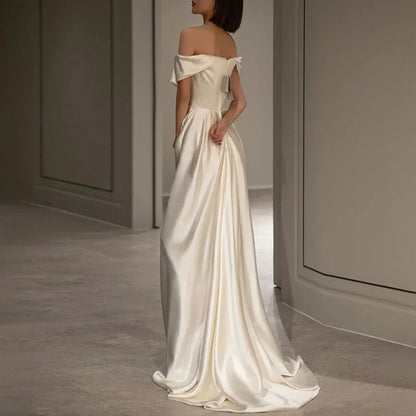 Formal Women's Dresses White Off The Shoulder Satin Evening Dress Prom Dresses Stores