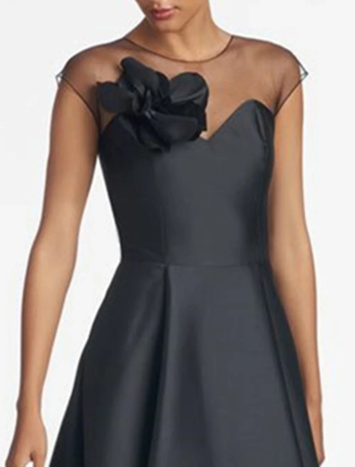 A-Line Wedding Guest Dresses Elegant Black Dress Wedding Guest Wedding Party Asymmetrical Sleeveless Jewel Neck Satin