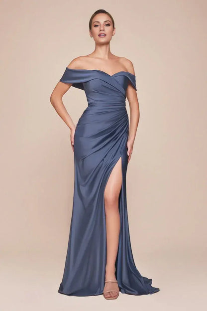 Dress Off-the-Shoulder Formal Lace Up Prom Dress Sleeveless Floor Length Simple Evening Dress With Slit