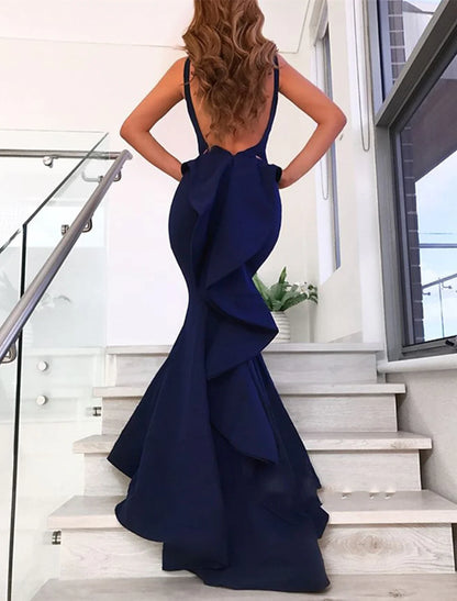 Mermaid / Trumpet Evening Gown Open Back Dress Formal Wedding Guest Court Train Sleeveless V Neck