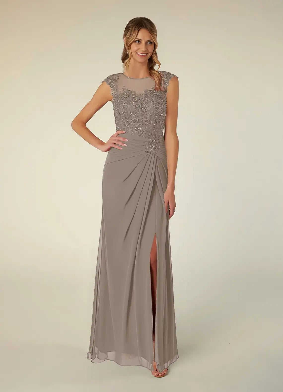 Dress Black A-Line Scoop Neck Sequins Chiffon Mother of the Groom Dresses Elegant Illusion Cap Sleeves Leg Slit Evening Dress