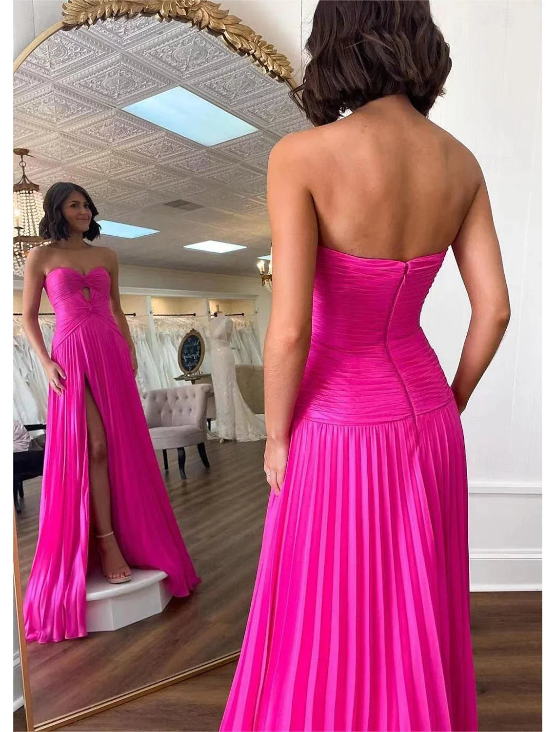 A-Line Prom Dresses Party Dress Prom Sweep / Brush Train Sleeveless Strapless Satin