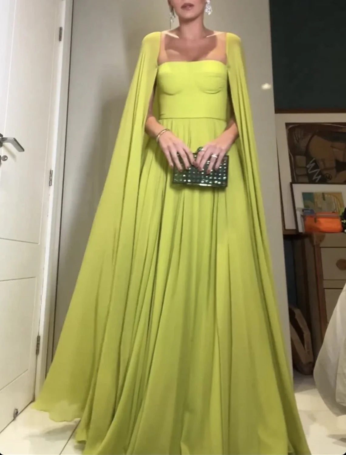 A-Line Evening Gown Elegant Dress Formal Wedding Party Dress Floor Length Sleeveless Strapless Capes Chiffon