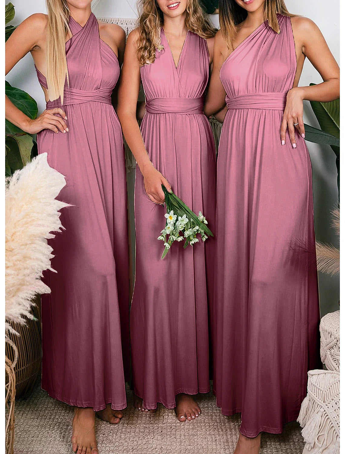 Sheath / Column Bridesmaid Dress Halter Sleeveless Convertible Ankle Length Spandex