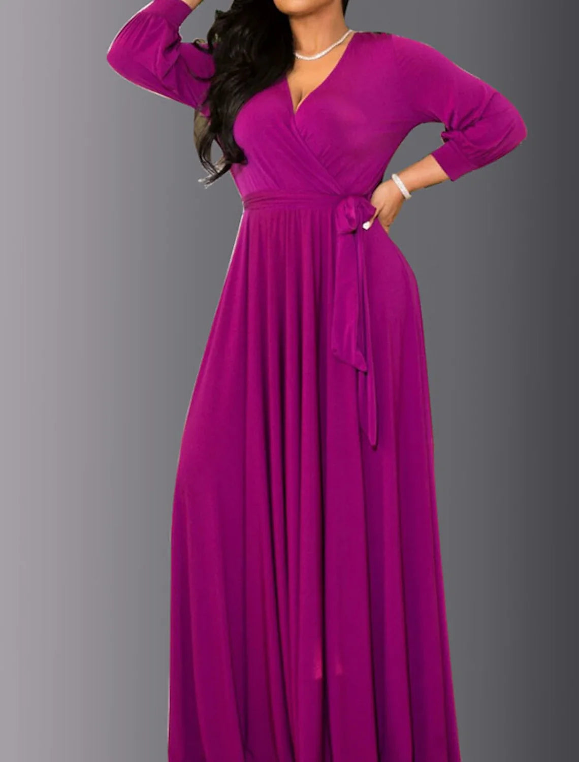 Women‘s Plus Size Curve Party Dress Solid Color V Neck Ruched Long Sleeve Winter Fall Elegant Prom Dress Maxi long Dress Formal Party Dress
