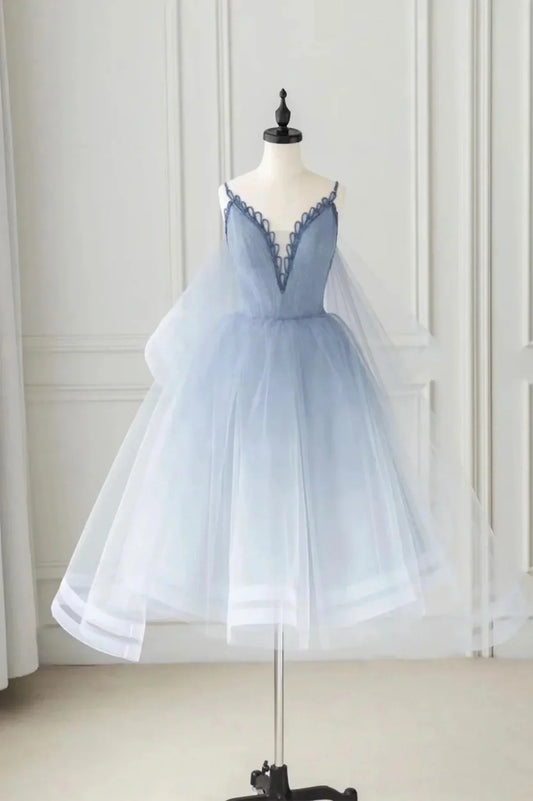 A-Line Cute V-Neck Tulle Short Prom Dress