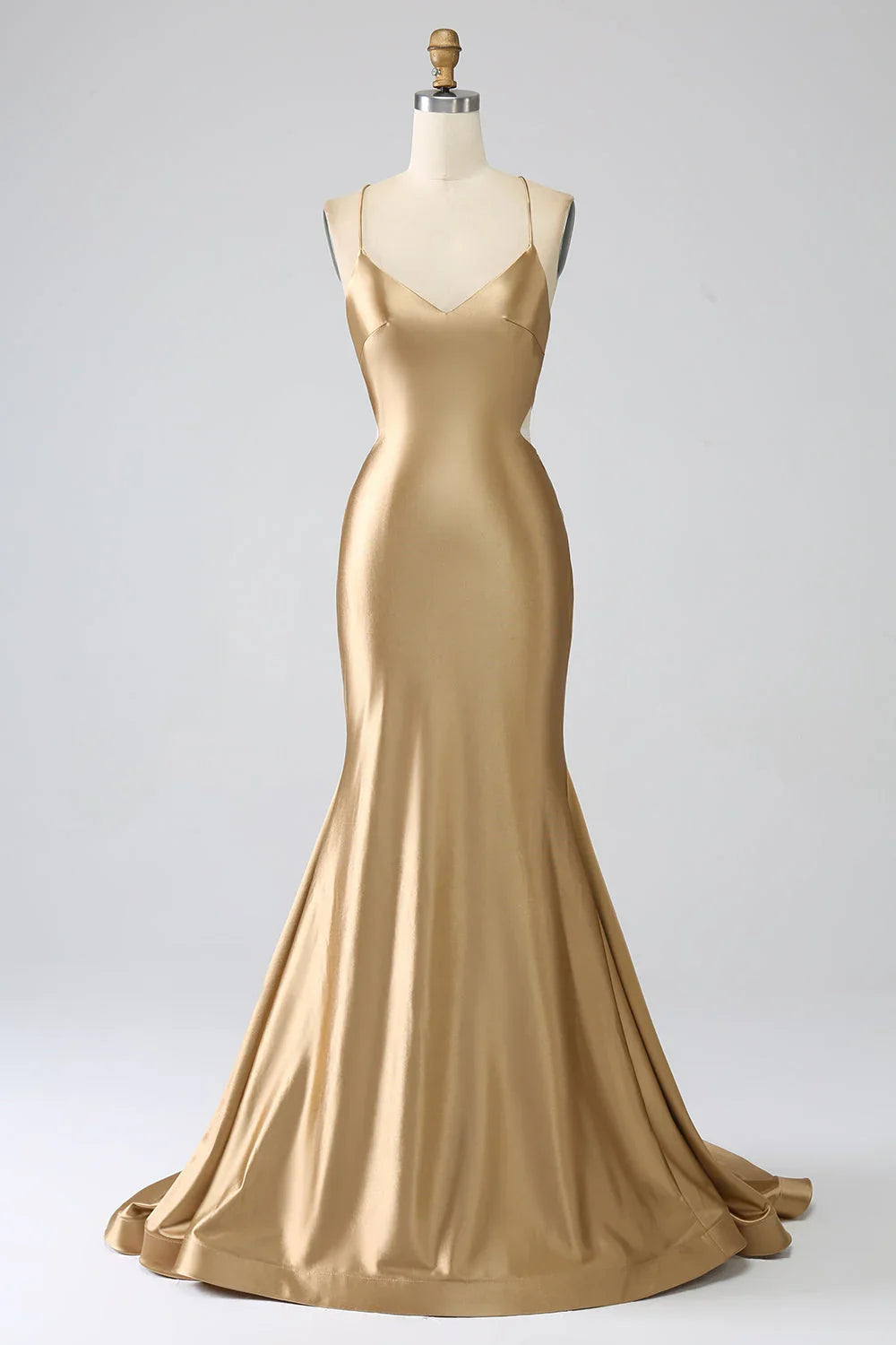 Mermaid Spaghetti Straps Satin Long Prom Dress With Lace-Up Back