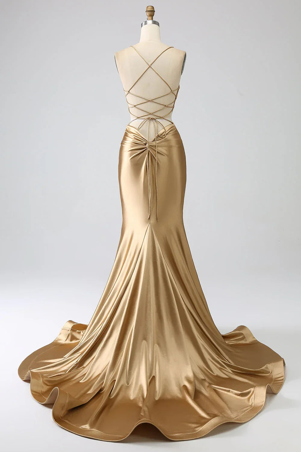 Mermaid Spaghetti Straps Satin Long Prom Dress With Lace-Up Back