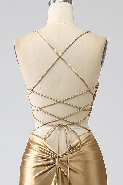 Mermaid Spaghetti Straps Satin Long Prom Dress With Lace-Up Back
