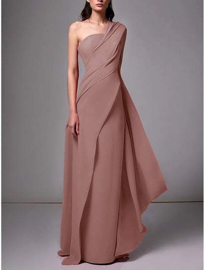 Sheath Evening Gown Red Green Dress Elegant Dress Formal Sweep / Brush Train Sleeveless One Shoulder Stretch Chiffon