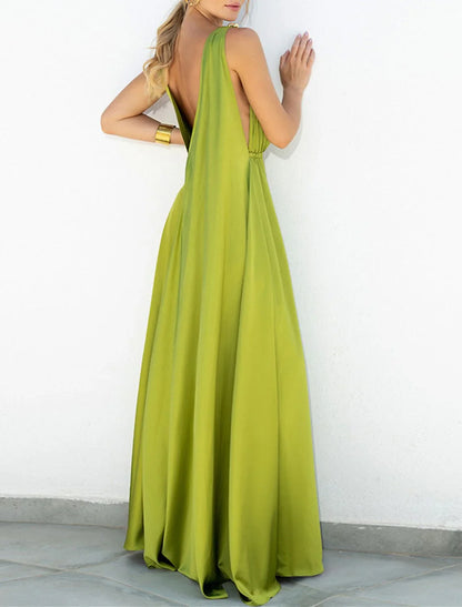 A-Line Party Dresses Elegant Dress Holiday Sweep / Brush Train Sleeveless V Neck Chiffon